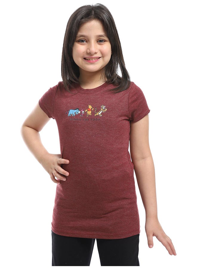Andora Slip On Chest Printed Cotton Girls Tee _Dark Red - Image 2
