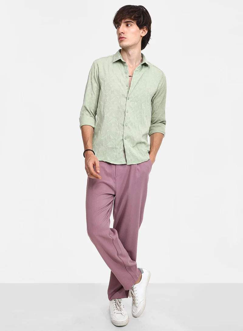 Campus Sutra Men's Sage Green Geometric-Texture Shirt