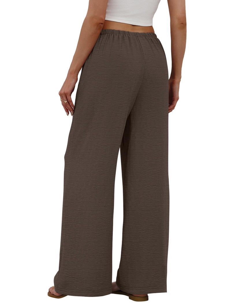Sampeel Wide Leg Pants Woman Flowy Pants Lounge Business Casual Outfits Work Linen Clothes Summer Pant Tall Travel Outfits 2026 Plus Size Baggy Fashion Clothing Brown XL - Image 5