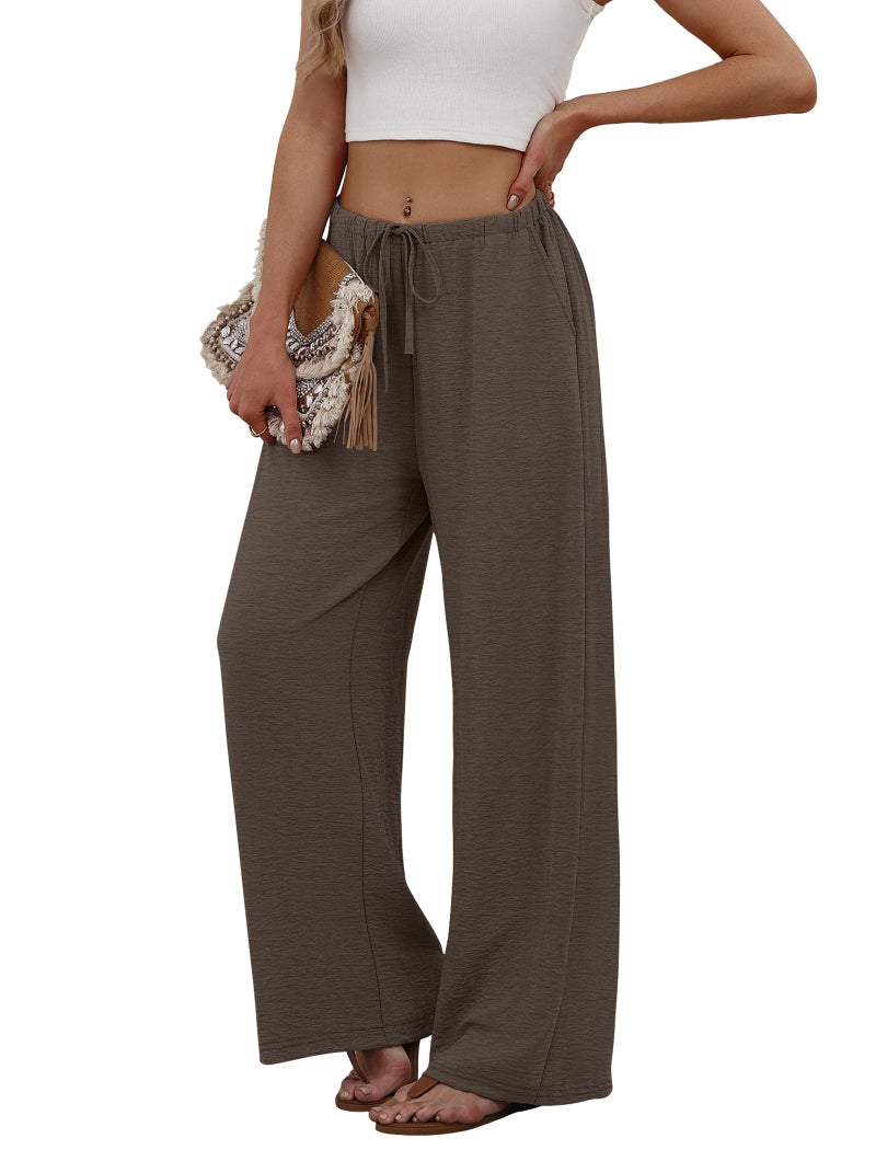 Sampeel Wide Leg Pants Woman Flowy Pants Lounge Business Casual Outfits Work Linen Clothes Summer Pant Tall Travel Outfits 2026 Plus Size Baggy Fashion Clothing Brown XL - Image 4