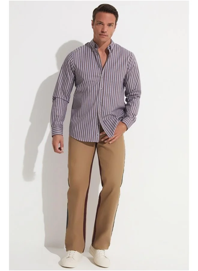 JUNE June Exclusive Men Regular Fit Long Sleeve Striped Shirt Brown - White