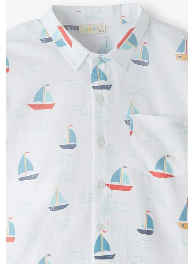 JUNE June Boy Patterned Shirt Woven Short 2-Pack Set Navy - White