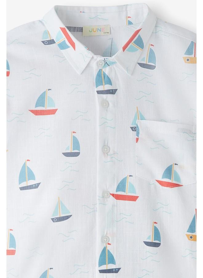 جون طقم قمصان ولادي بنقوش قطعتين أزرق وأبيض - Image 3