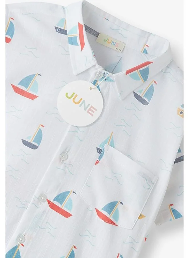 JUNE June Boy Patterned Shirt Woven Short 2-Pack Set Navy - White
