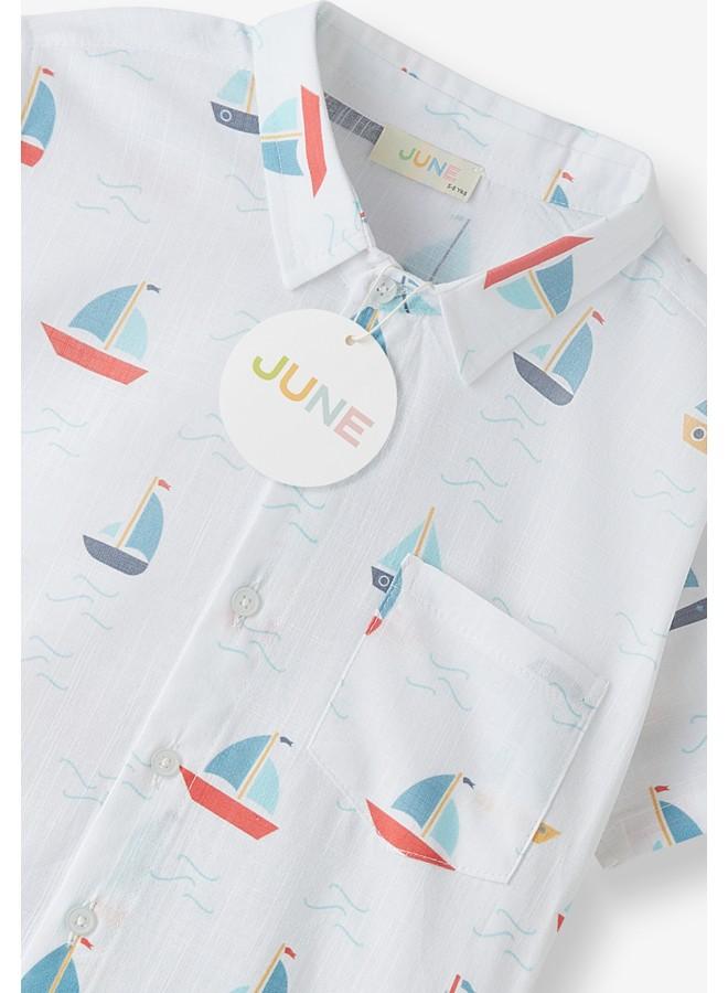 جون طقم قمصان ولادي بنقوش قطعتين أزرق وأبيض - Image 4