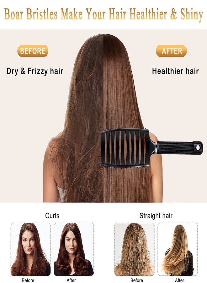 KTKUDY Detangling Brush Boar Bristles Set KTKUDY Hair Brush Curved and Vented Detangler Brush for Women Men Kids Wet and Dry Hair (Black&White) - Image 2