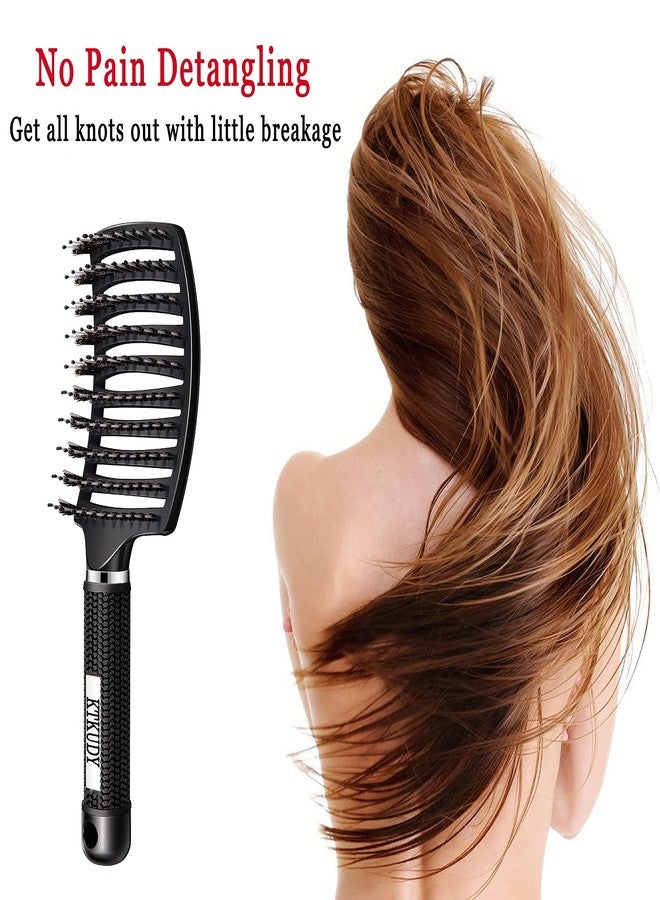 KTKUDY Detangling Brush Boar Bristles Set KTKUDY Hair Brush Curved and Vented Detangler Brush for Women Men Kids Wet and Dry Hair (Black&White) - Image 4