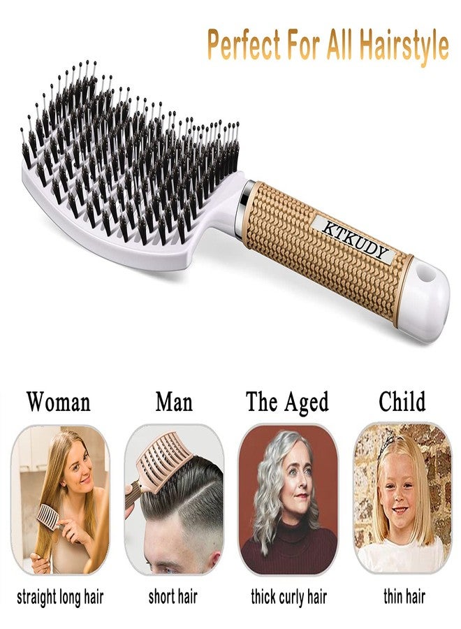 KTKUDY Detangling Brush Boar Bristles Set KTKUDY Hair Brush Curved and Vented Detangler Brush for Women Men Kids Wet and Dry Hair (Black&White) - Image 5