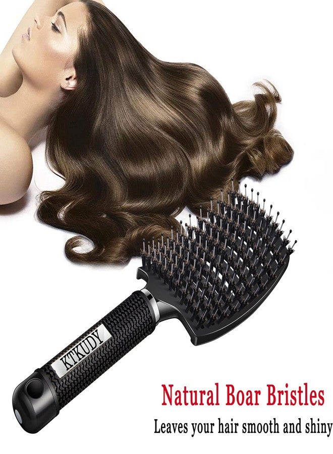 KTKUDY Detangling Brush Boar Bristles Set KTKUDY Hair Brush Curved and Vented Detangler Brush for Women Men Kids Wet and Dry Hair (Black&White) - Image 3