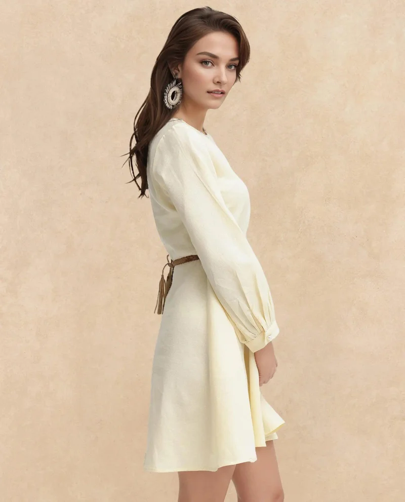 Rareism Women's V-Neck Full Sleeve Plain Dress