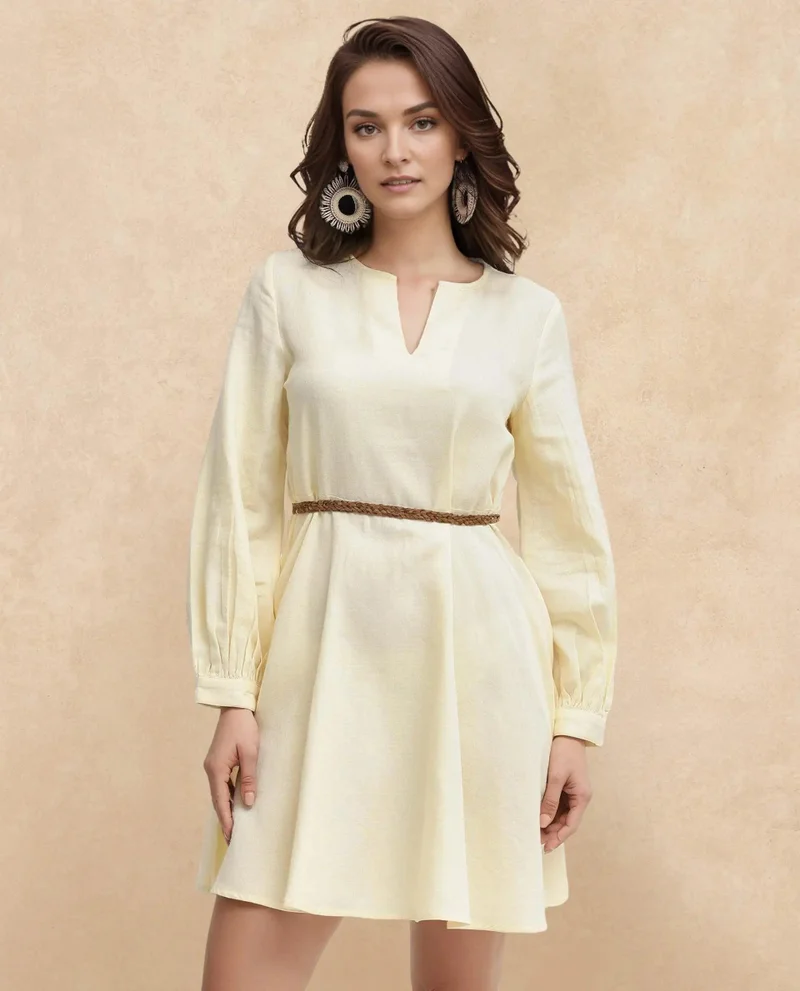 Rareism Women's V-Neck Full Sleeve Plain Dress
