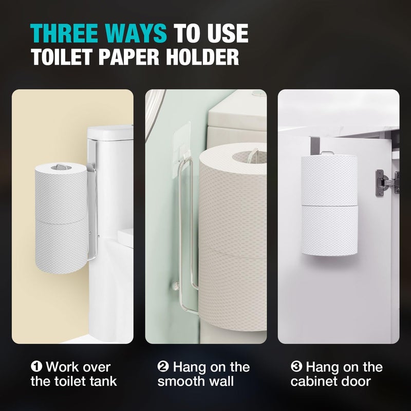 Conworld Toilet Paper Holder for 2 Roll Tissue, Over The Tank Toilet Paper Holder, Stainless Steel Rustproof Toilet Paper Storage Wall Mount, for Rv, Bathroom Storage and Organization, Silver, 1 Pack - Image 2
