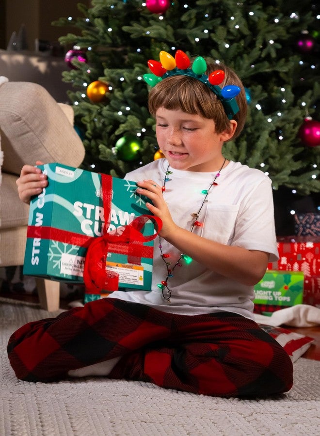 Cool Things Corp Light-Up Straw Cups for Kids (3 Pack) – LED Reusable Party Cups with Built-In Lights, BPA-Free Drinkware with Reusable Straws, Festive Christmas Peppermint, Elf & Penguin Designs - Image 4