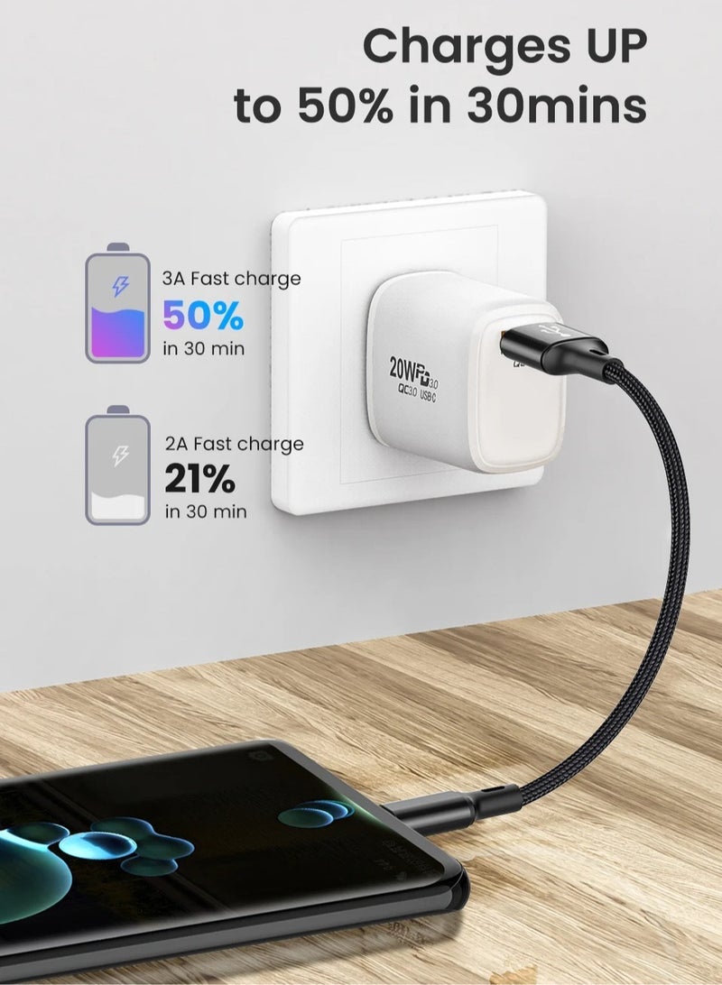 AROAQ Type C Usb Data Cable, Portable Fast Charging Phone Charging Usb C Cable, Strong Durable Braided Short Usb Cord, Flexible Type C Charging Cable With 480mbps Fast Data Transmission, (White) - Image 3