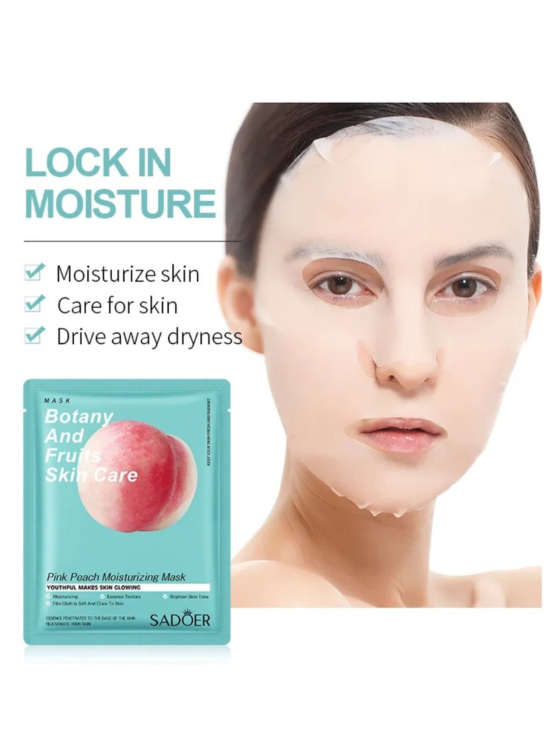 SADOER 10 Pcs Peach Moisturizing Facial Mask Set Botany and Fruits Skin Care Sheet Mask Moisturizing Brighten Skin Tone Soft Texture Face Mask Sheet for Women and Men Skincare Youthful Skin Glowing Masks - Image 3