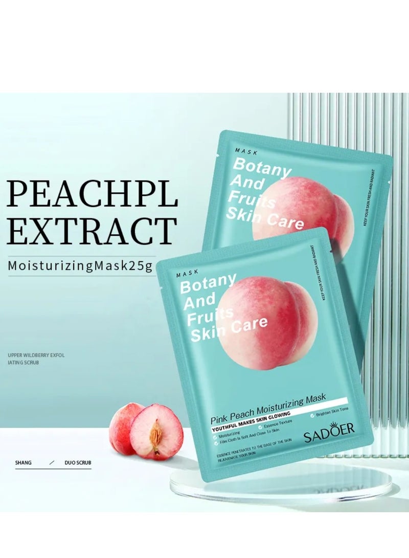 SADOER 10 Pcs Peach Moisturizing Facial Mask Set Botany and Fruits Skin Care Sheet Mask Moisturizing Brighten Skin Tone Soft Texture Face Mask Sheet for Women and Men Skincare Youthful Skin Glowing Masks - Image 4