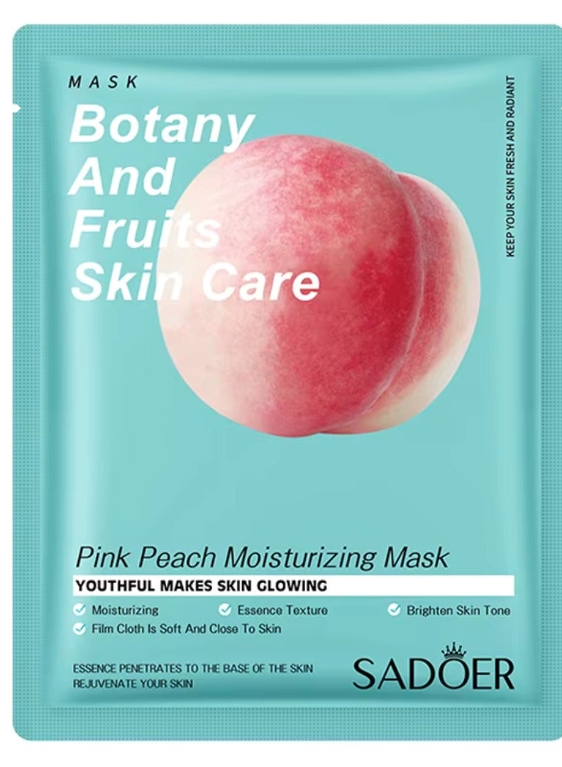 SADOER 10 Pcs Peach Moisturizing Facial Mask Set Botany and Fruits Skin Care Sheet Mask Moisturizing Brighten Skin Tone Soft Texture Face Mask Sheet for Women and Men Skincare Youthful Skin Glowing Masks - Image 2