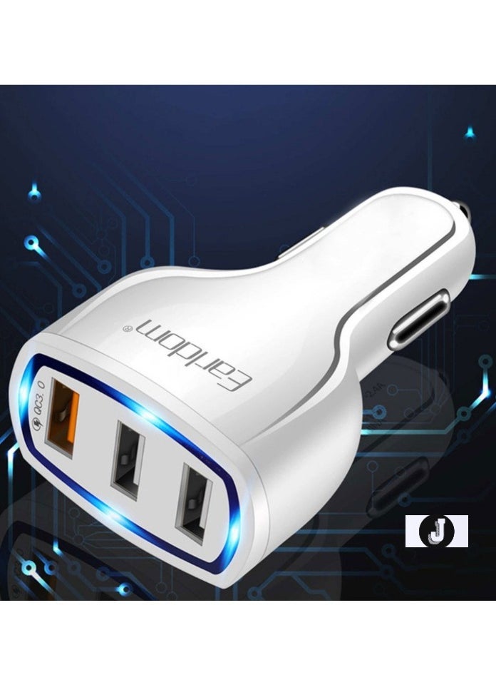 JAJEEK Car Socket Charger 3xUSB, QC3.0 & Type-C Cable – Fast Charging for iPhone, Android, and Devices, White - Image 2