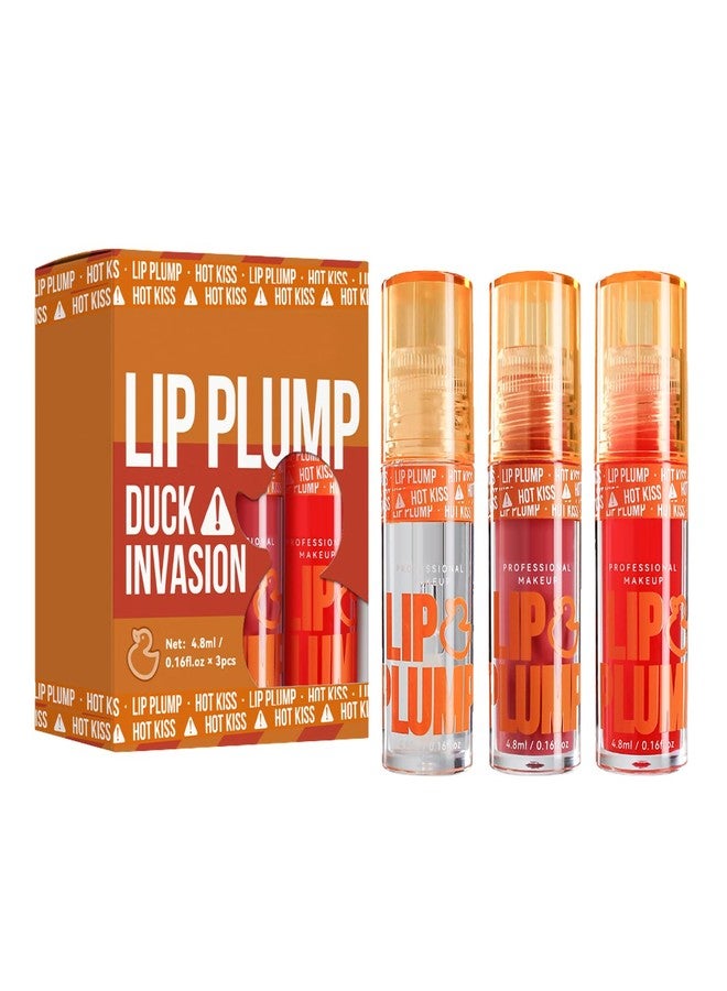 GHFCZOO 3 Colors Duck Lip Plumper Gloss, Hydrating Glitter Shine Primer Lip Tint, Non-Sticky Korean Plumping Lip Oil, Moisturizing Tinted Lip Balm for Sexy, Glossy Lips (Set A, 3pcs/set) - Image 1