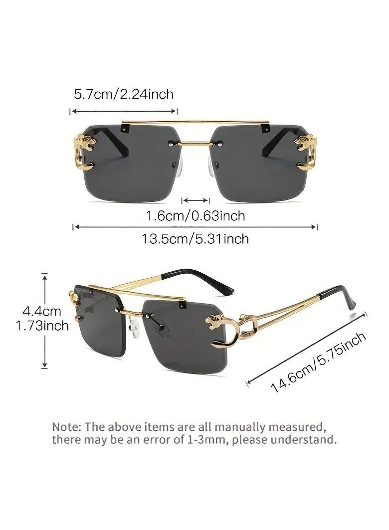 Ucanbe Trendy Square Rimless Sunglasses with Gold Tiger Head Decoration - Image 4