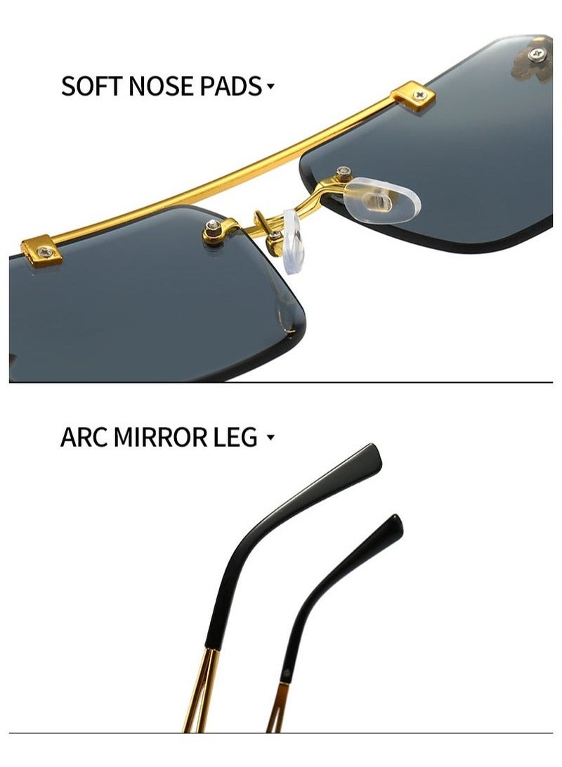 Ucanbe Trendy Square Rimless Sunglasses with Gold Tiger Head Decoration - Image 5
