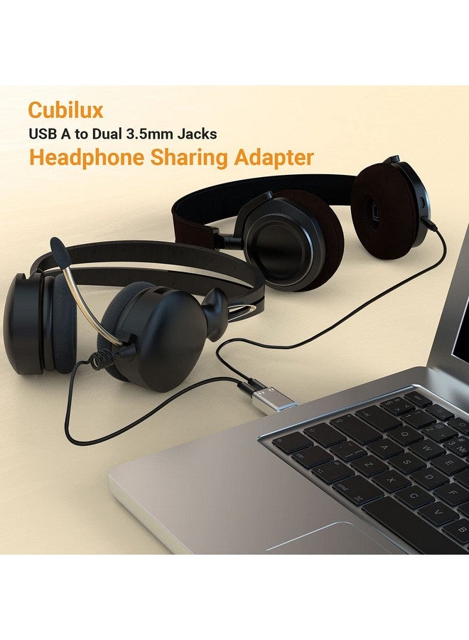 Cubilux Usb A To Dual Headphone Splitter With Dac Usb To Double 3.5Mm Stereo Audio Adapter Usb To 2X 1 8 Aux Splitter Compatible With Lenovo Hp Dell Asus Computer Laptop Pc - Image 3