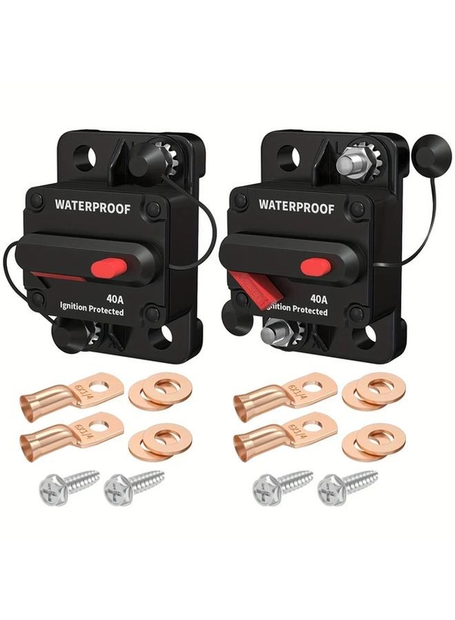 40A 2PCS IP67 Circuit Breaker Auto Reset 12V DC Marine Grade For Boat RV Truck Solar - Image 1