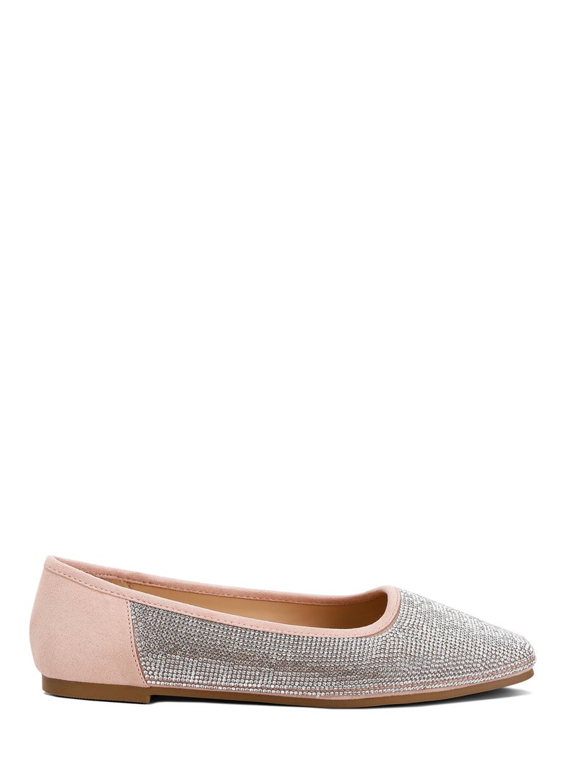 لندن راج حذاء باليه متلألئ من حجر الراين باللون الوردي الفاتح - Image 1