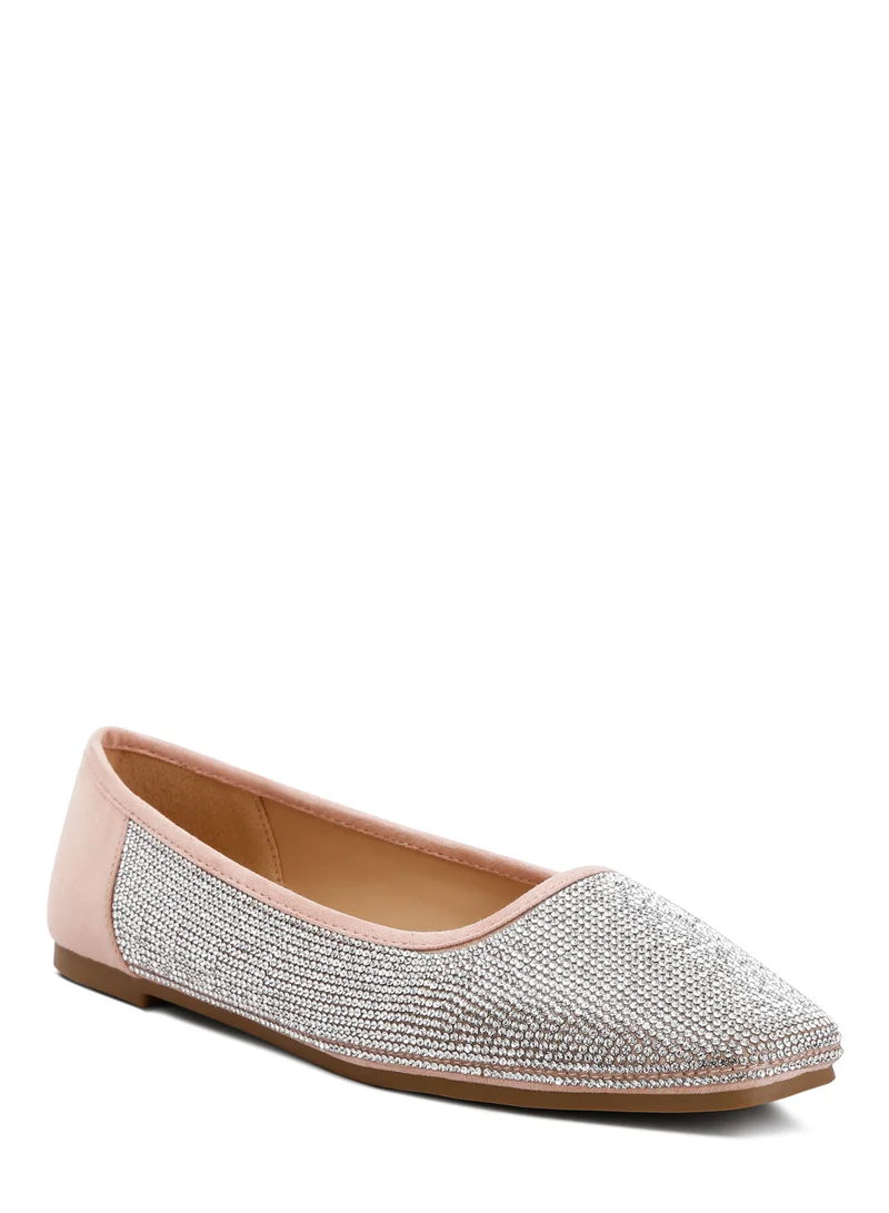 London Rag Shimmering Rhinestone Ballerinas in Light Pink