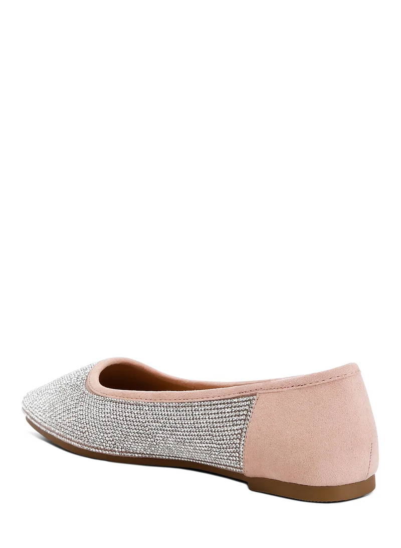 London Rag Shimmering Rhinestone Ballerinas in Light Pink