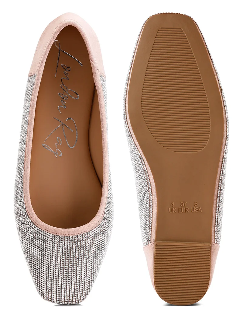 London Rag Shimmering Rhinestone Ballerinas in Light Pink