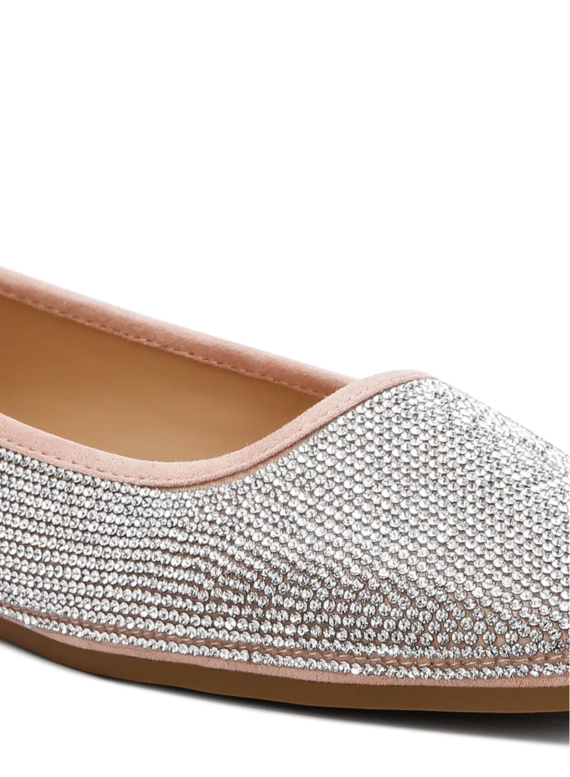 London Rag Shimmering Rhinestone Ballerinas in Light Pink