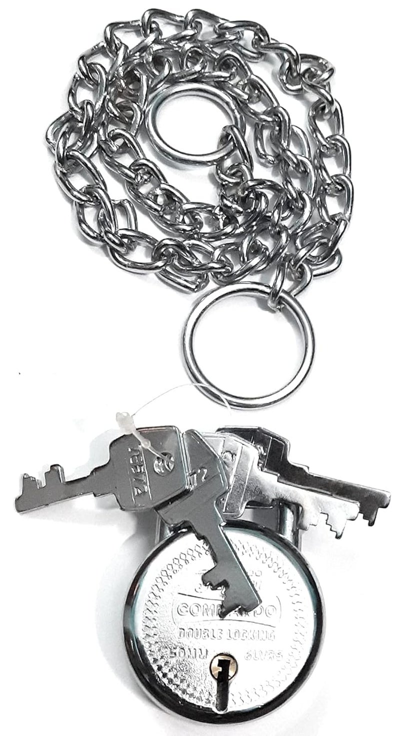 AURORA Aurora Steel Chain for lock Gate Cycle Bike 23 inch with 50 mm Round Steel Padlock Four keys Silver SCP23 - Image 1