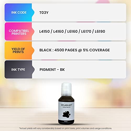 Splashjet T03Y Compatible Refill Ink for Epson L4150, L4160, L6160, L6170, L6190 Printer - Compatible Ink Bottle for Epson T03Y Ink Code (120gm x 1) Black Ink Bottle - 501848 - Image 3