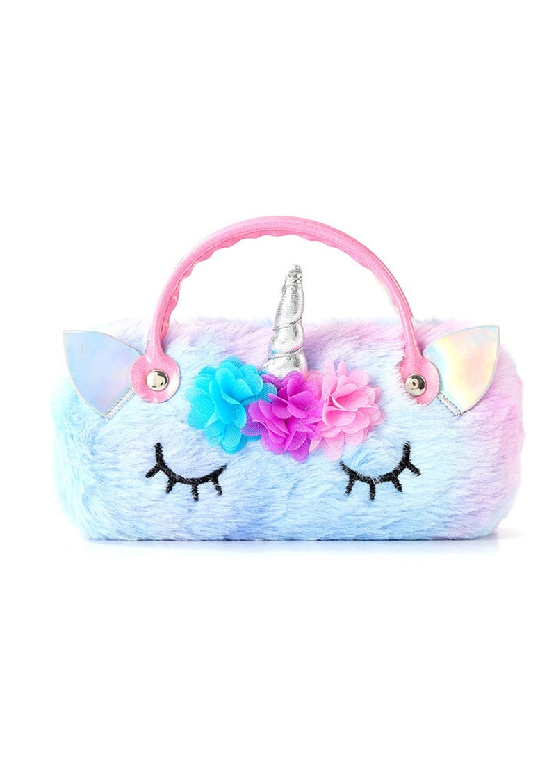 KASTWAVE Plush Unicorn Hard Eyeglass Case, Portable Sunglasses Pouch with Handle, Cute Glasses Case Makeup Storage Bag for Kids, Women - Image 1