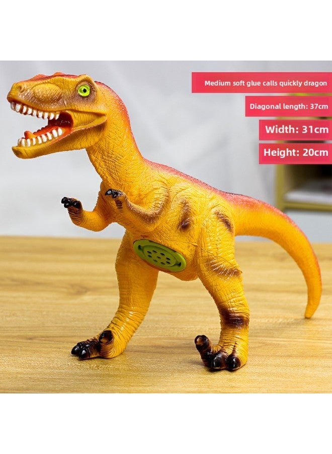 Large Size Simulation Soft Rubber Dinosaur Children's Toys Early Education Sound Electric Tyrannosaurus Rex Triceratops Plastic Animal Model-Color:32cm Orange Velociraptor - Image 1