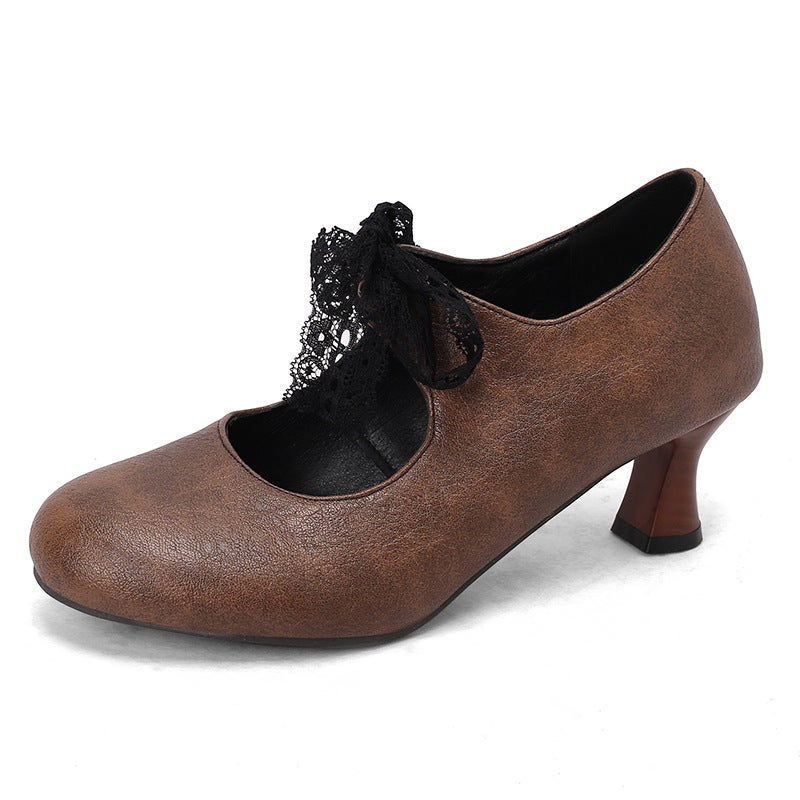 Lazada 2025 Spring New High Heeled Women'S Shoes 32-50 Size Code Ribbon Lace Solid Color Shoes - Image 1