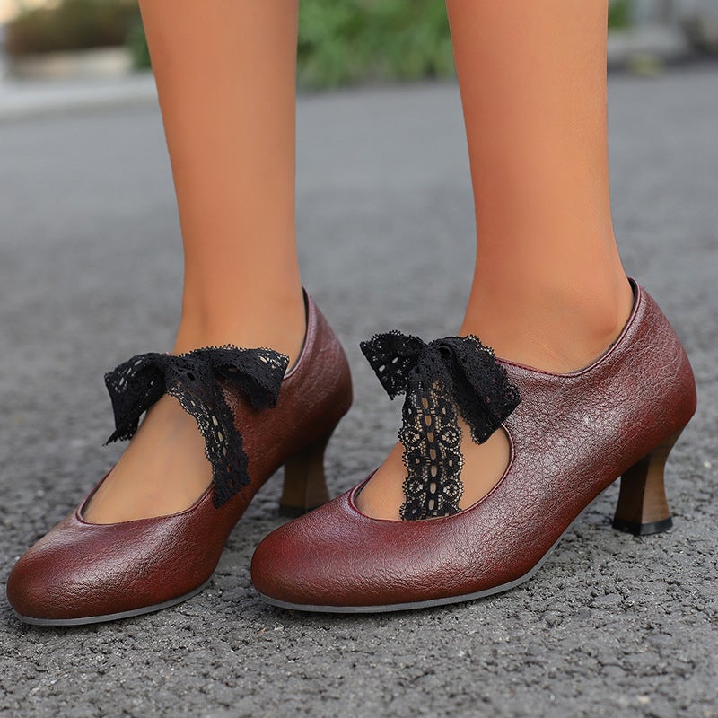 Lazada 2025 Spring New High Heeled Women'S Shoes 32-50 Size Code Ribbon Lace Solid Color Shoes - Image 5