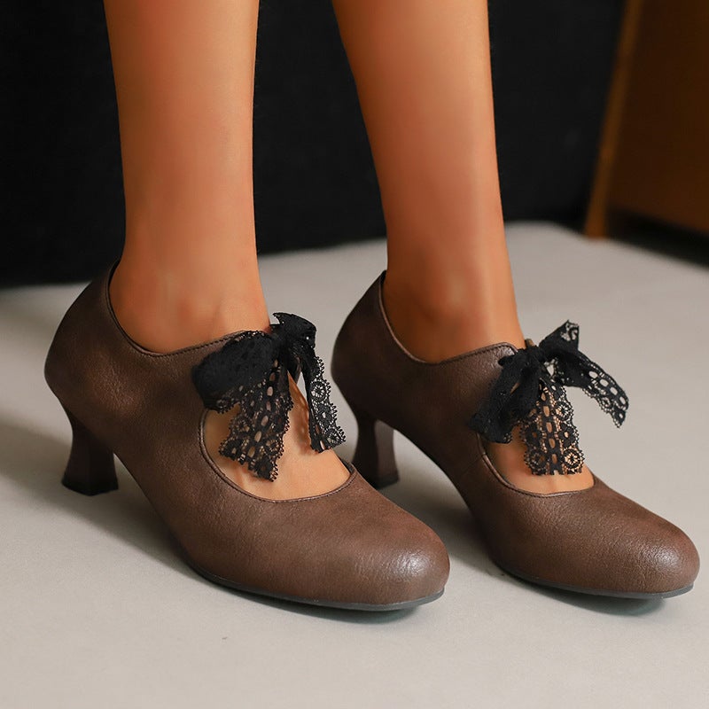 Lazada 2025 Spring New High Heeled Women'S Shoes 32-50 Size Code Ribbon Lace Solid Color Shoes - Image 4