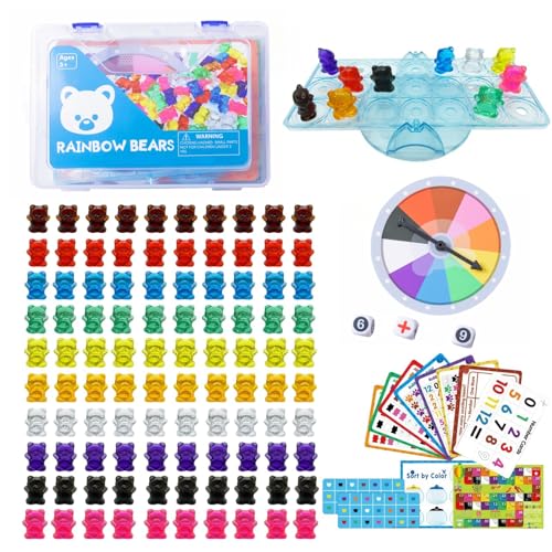 Odoorgames 100 Pcs Translucent Bear Counters Counting Animal Matching Games Color Sorting Toys Translucent Toys for Light Table Includes 11 Activity Cards - Image 1