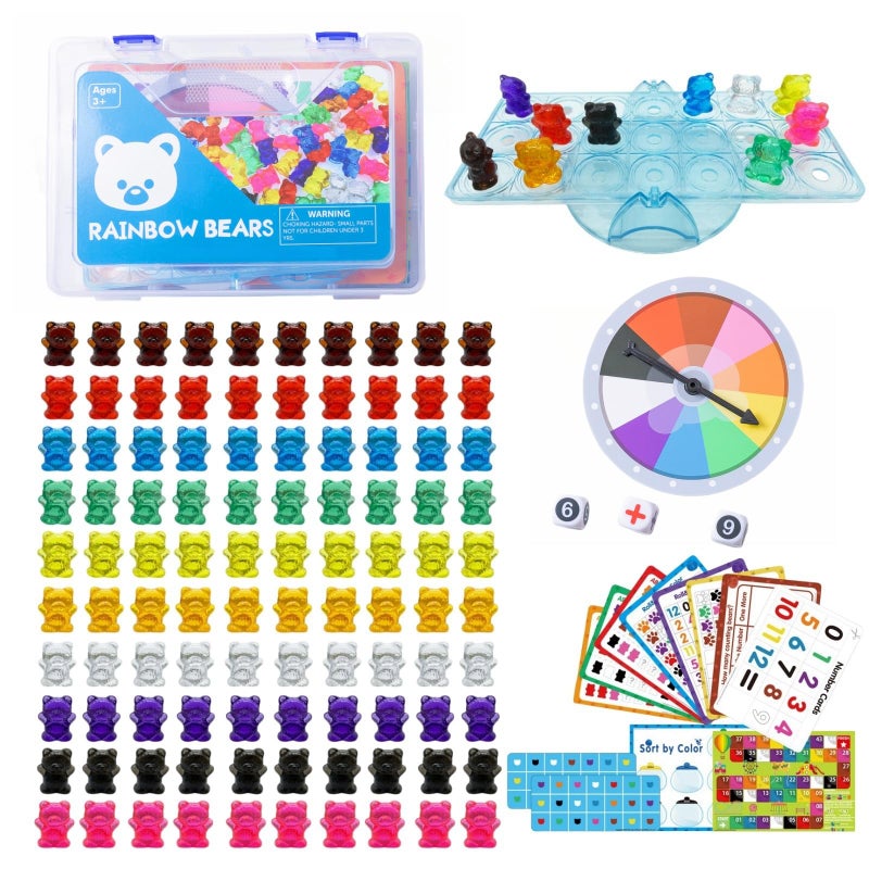 Odoorgames 100 Pcs Translucent Bear Counters Counting Animal Matching Games Color Sorting Toys Translucent Toys for Light Table Includes 11 Activity Cards - Image 3