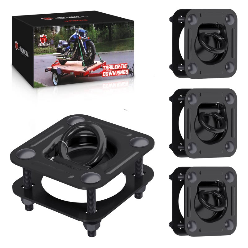 AMBULL 12 D Ring Tie Down Anchors 4 Pack Trailer Tie Down 6000 lbs Capacity Per Pack Heavy Duty Trailer TieDown Hooks for Loads on Trailers Trucks RV Campers Vans ATV SUV Boats Motorcycles Black