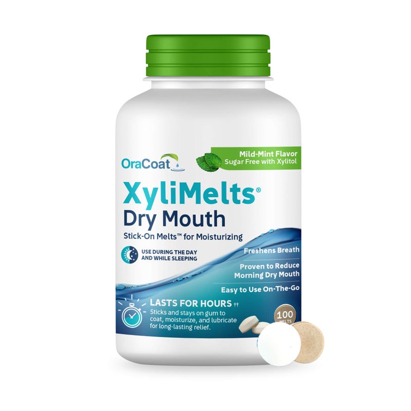 Oracoat XyliMelts for Dry Mouth Night Time or Day - Moisturizing Dry Mouth Adhering Discs, Sugar Free with Xylitol, 100 Count, Mild Mint Flavor, 8-Hour Relief - Image 1