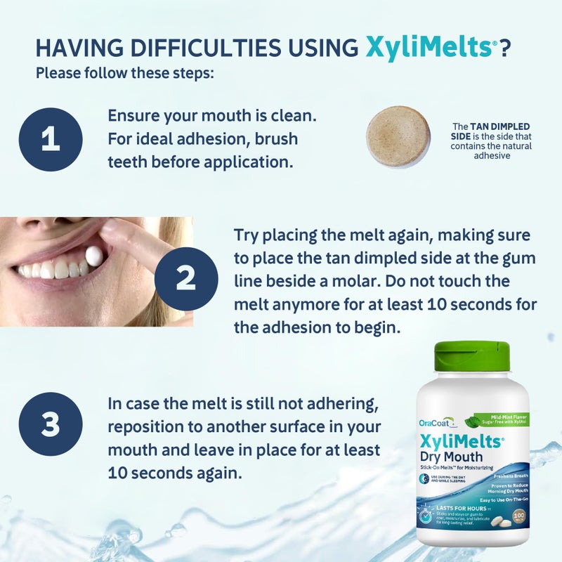 Oracoat XyliMelts for Dry Mouth Night Time or Day - Moisturizing Dry Mouth Adhering Discs, Sugar Free with Xylitol, 100 Count, Mild Mint Flavor, 8-Hour Relief - Image 3