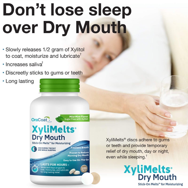Oracoat XyliMelts for Dry Mouth Night Time or Day - Moisturizing Dry Mouth Adhering Discs, Sugar Free with Xylitol, 100 Count, Mild Mint Flavor, 8-Hour Relief - Image 4