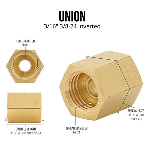4LIFETIMELINES Brass Brake Line Union - 3/16, 3/8-24 SAE Inverted, 10 per Bag - Image 5