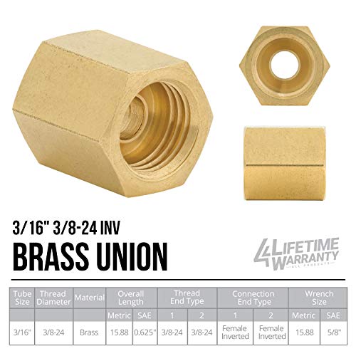 4LIFETIMELINES Brass Brake Line Union - 3/16, 3/8-24 SAE Inverted, 10 per Bag - Image 4