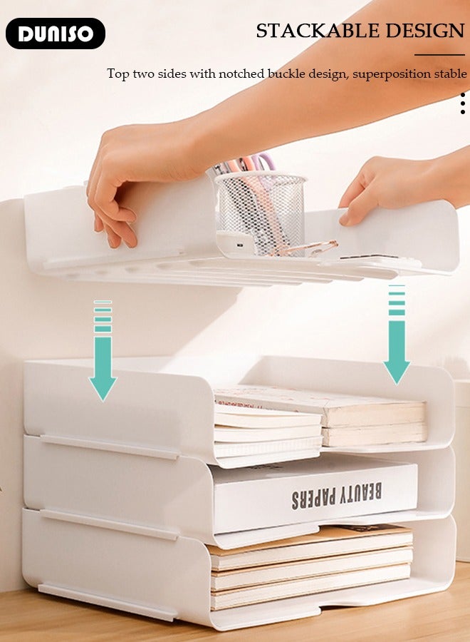 DUNISO 4 Pack Desk Letter Tray Set, Stackable Desk Organizer, Office Desktop File Paper Holder, Book Storage Rack, Side Load Anti-Skid Stacking Support Convex Bottom Grooved Snap,Document Storage Tray for A4 Paper, Magazine, Receipts, Office Supplies - Image 2