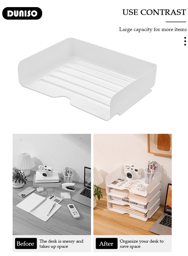 DUNISO 4 Pack Desk Letter Tray Set, Stackable Desk Organizer, Office Desktop File Paper Holder, Book Storage Rack, Side Load Anti-Skid Stacking Support Convex Bottom Grooved Snap,Document Storage Tray for A4 Paper, Magazine, Receipts, Office Supplies - Image 3