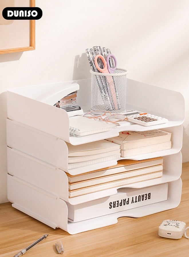 DUNISO 4 Pack Desk Letter Tray Set, Stackable Desk Organizer, Office Desktop File Paper Holder, Book Storage Rack, Side Load Anti-Skid Stacking Support Convex Bottom Grooved Snap,Document Storage Tray for A4 Paper, Magazine, Receipts, Office Supplies - Image 5